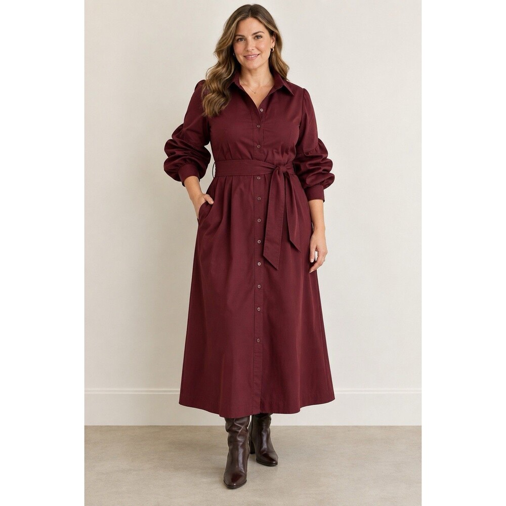 Pomander Place Tuckernuck Alessia Maxi Dress Maroon Ruched Puff Sleeve Large